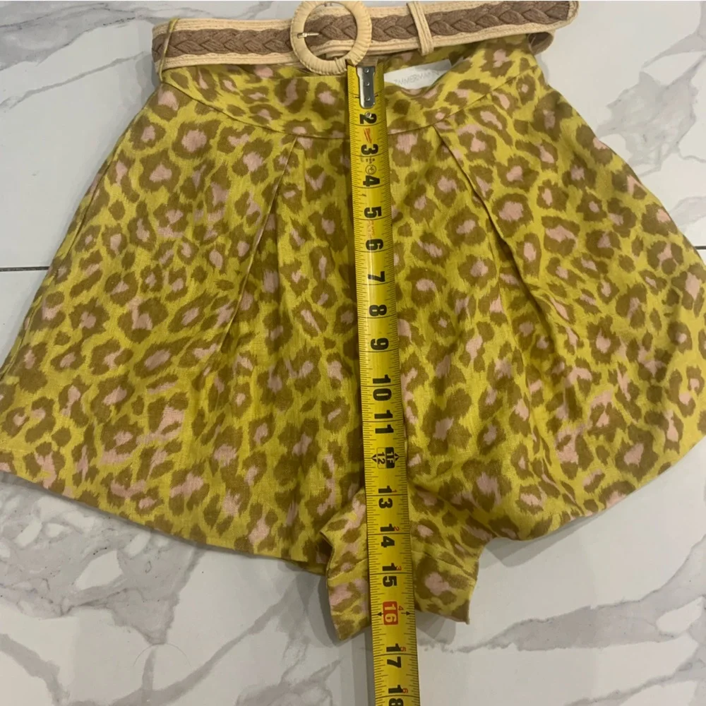 ZIMMERMANN Shorts women Sz 0 Lemon Leopard Carnaby Belted Linen Pleated Pockets